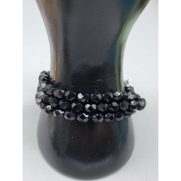 Fauceted Jet Bead Multistrand Bracelet Rhinestone Clasp Vintage 1930s Size 7.5 - Picture 7 of 11